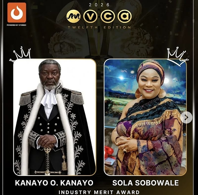 Nollywood icons Sola Sobowale and Kanayo O. Kanayo honoured with Industry Merit Awards at AMVCA 2026